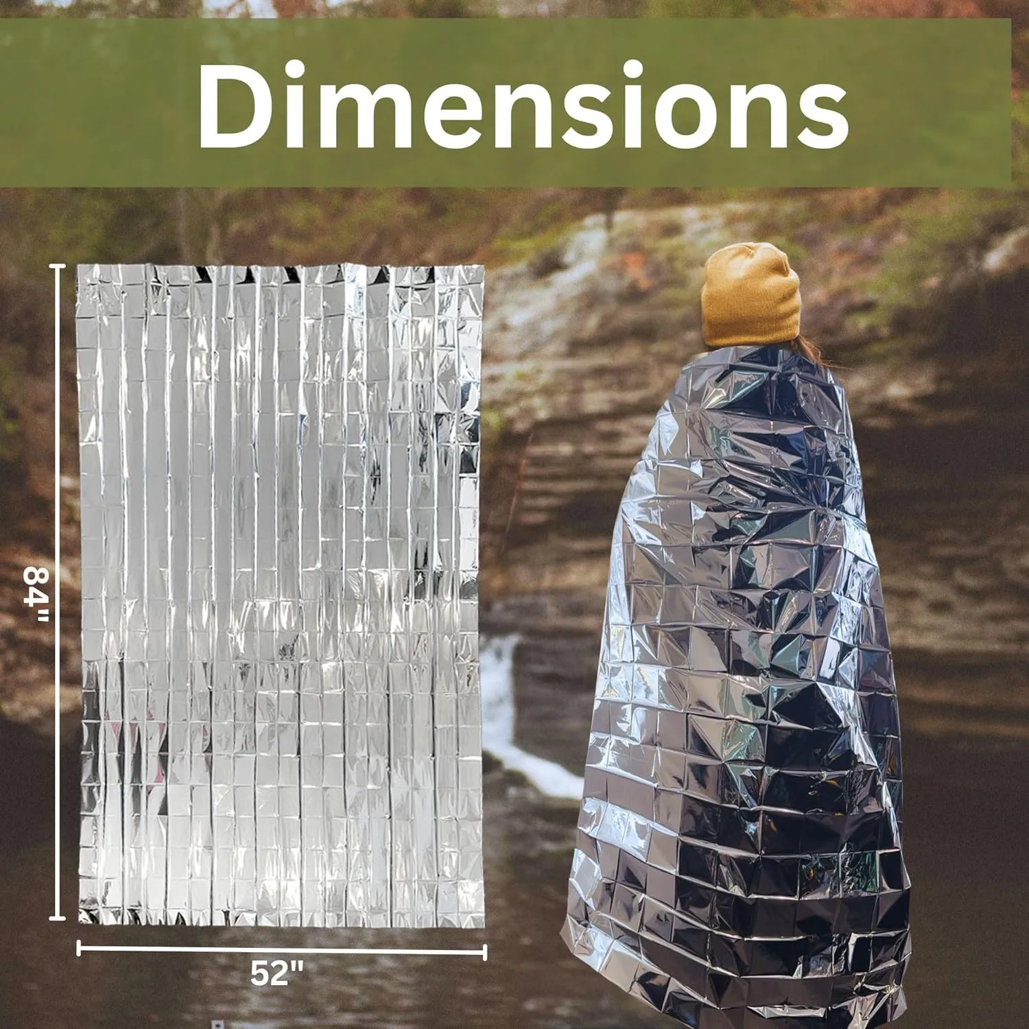 [1 Pack] Thermal Reflective Emergency Blanket 52x84 | Emergency Mylar Blankets | Survival Blanket for Survival Supplies | Camping, Hiking, or Emergencies