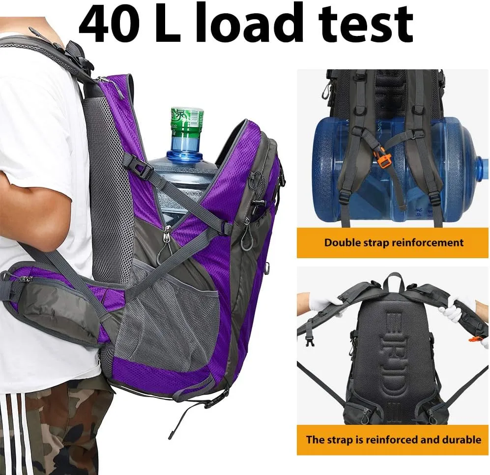 40L Waterproof Lightweight Outdoor Daypack Hiking,Camping,Travel Backpack for Women Men Purple