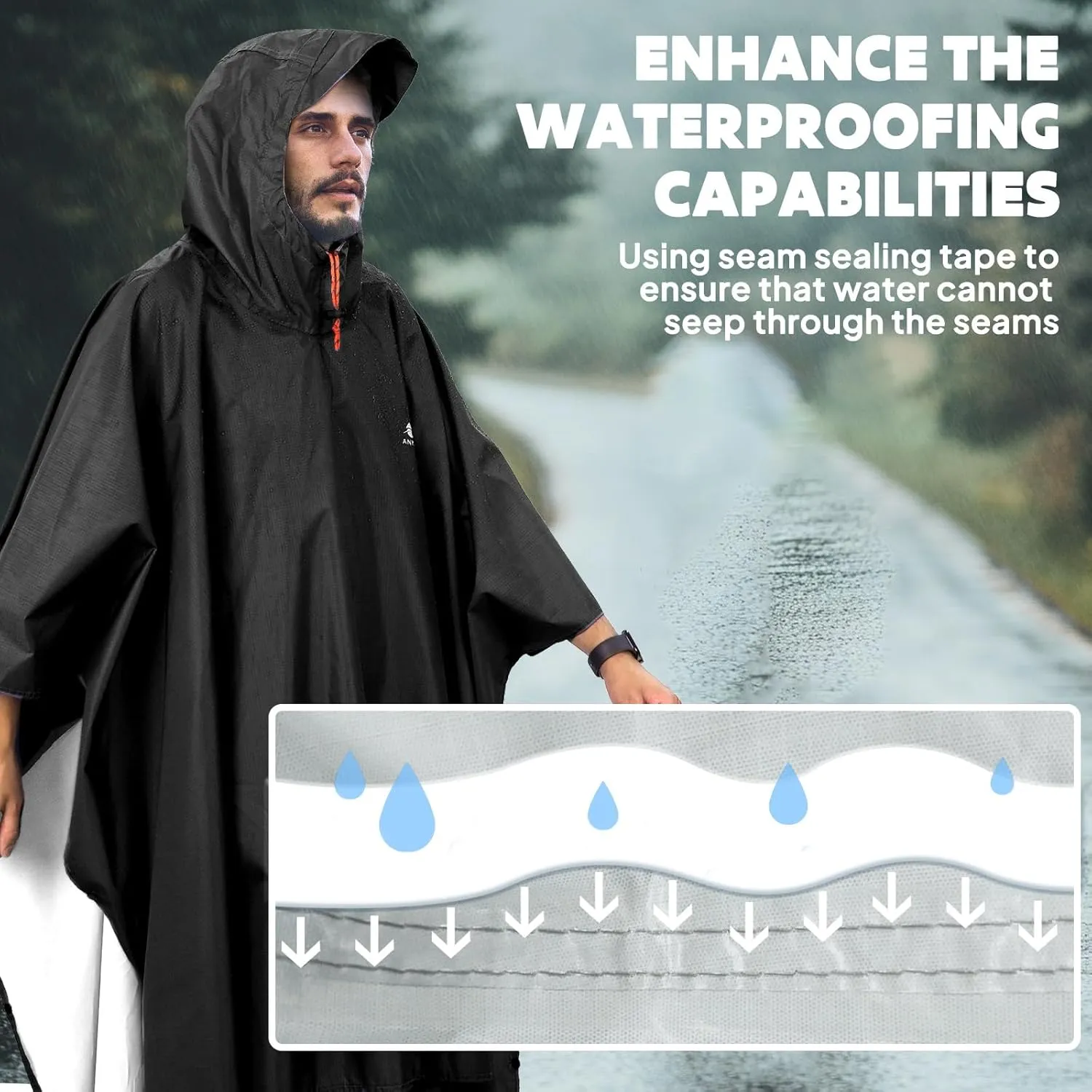 ANYOO Hooded Rain Poncho for Adults Waterproof Lightweight Rain Coat for Men Women Reusable Rain Jacket for Emergency Outdoor