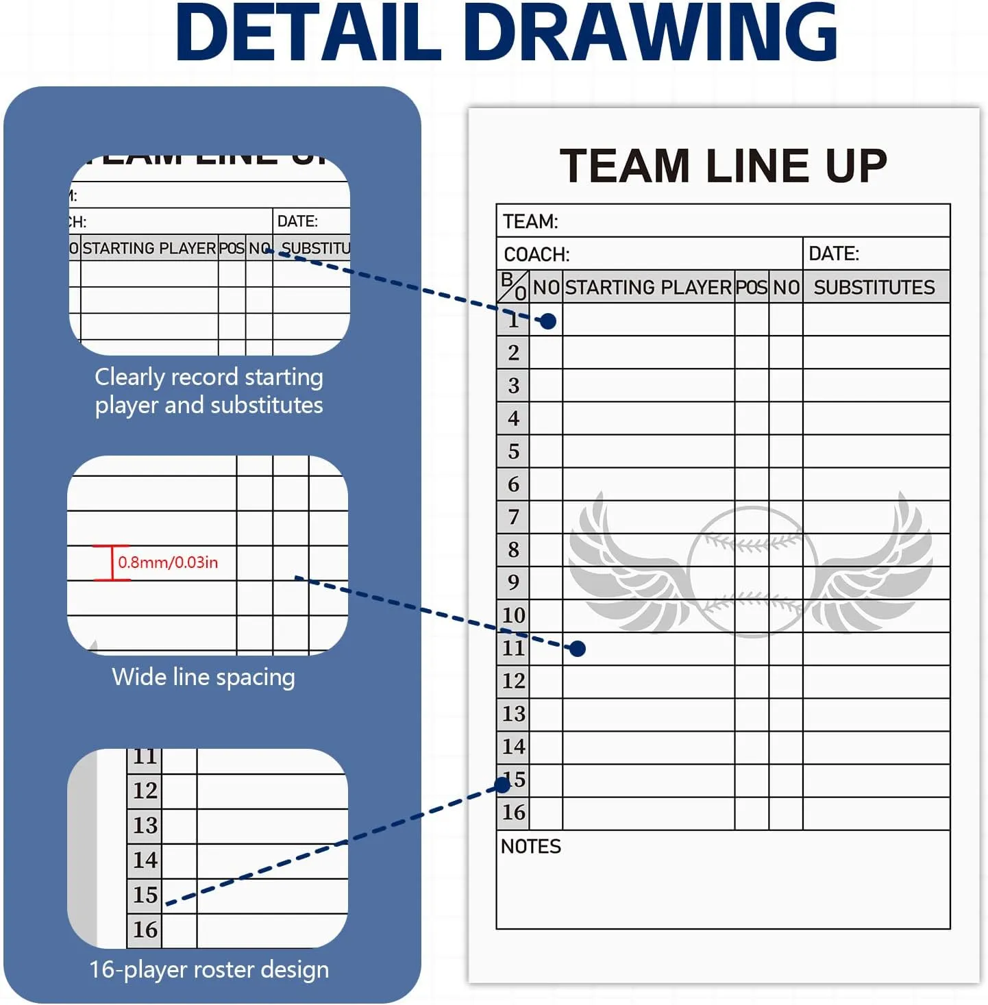 Baseball Lineup Cards with 4-Part Carbonless Copies, 4.53 x 7.87 Inch 16 Player Roster Sheets for Games, Softball Line up Coaching Accessories for Coaches and Umpires