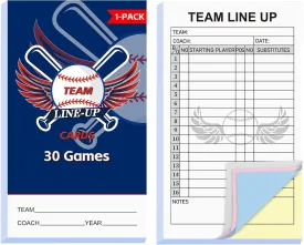 Baseball Lineup Cards with 4-Part Carbonless Copies, 4.53 x 7.87 Inch 16 Player Roster Sheets for Games, Softball Line up Coaching Accessories for Coaches and Umpires