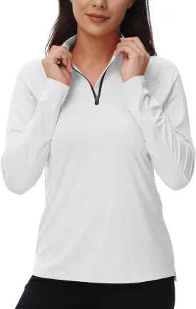 BGOWATU Women's Long Sleeve Golf Polo Shirts Quarter Zip Pullover UPF 50 Sun Shirt for Women Dry Fit Running Tops