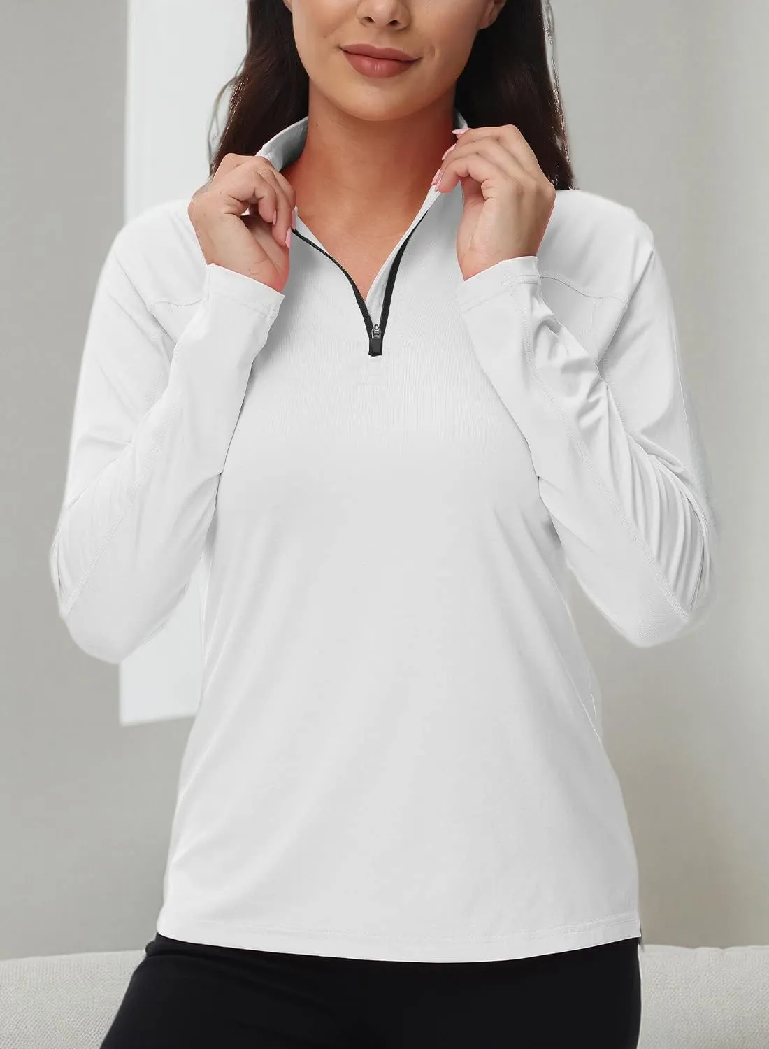 BGOWATU Women's Long Sleeve Golf Polo Shirts Quarter Zip Pullover UPF 50 Sun Shirt for Women Dry Fit Running Tops