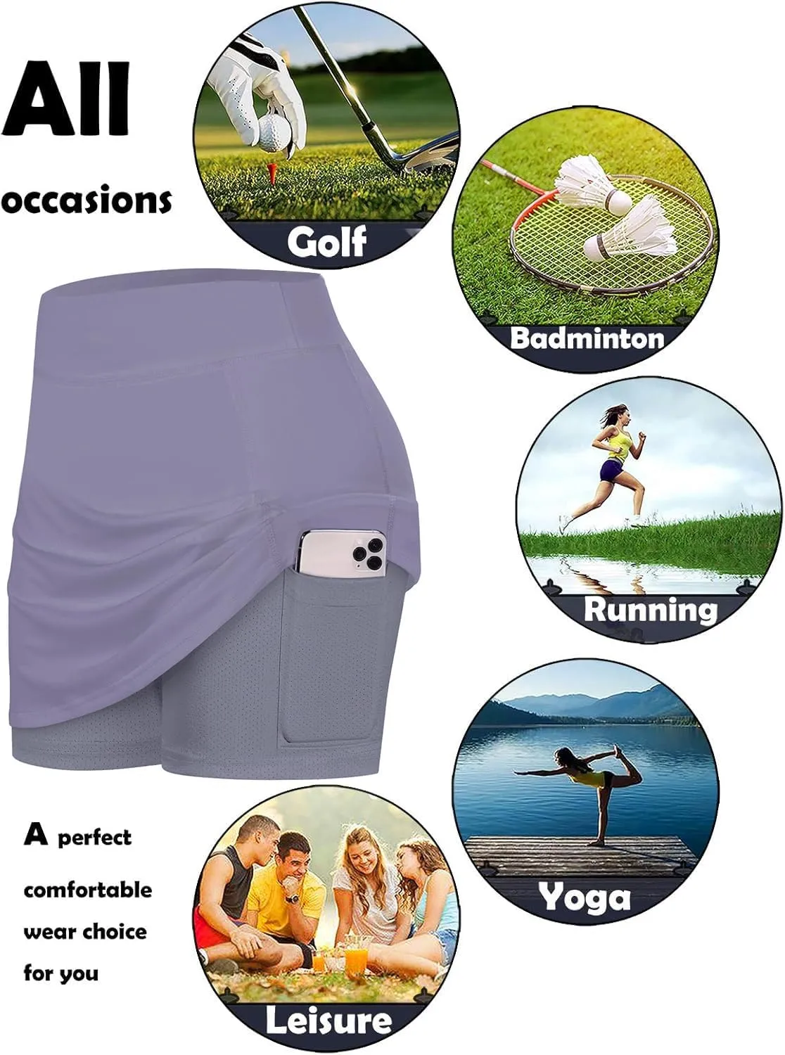 BLEVONH Womens Summer Tennis Skirts with Shorts Underneath, Pickleball, Athletic, Workout and Golf Skorts with Pockets