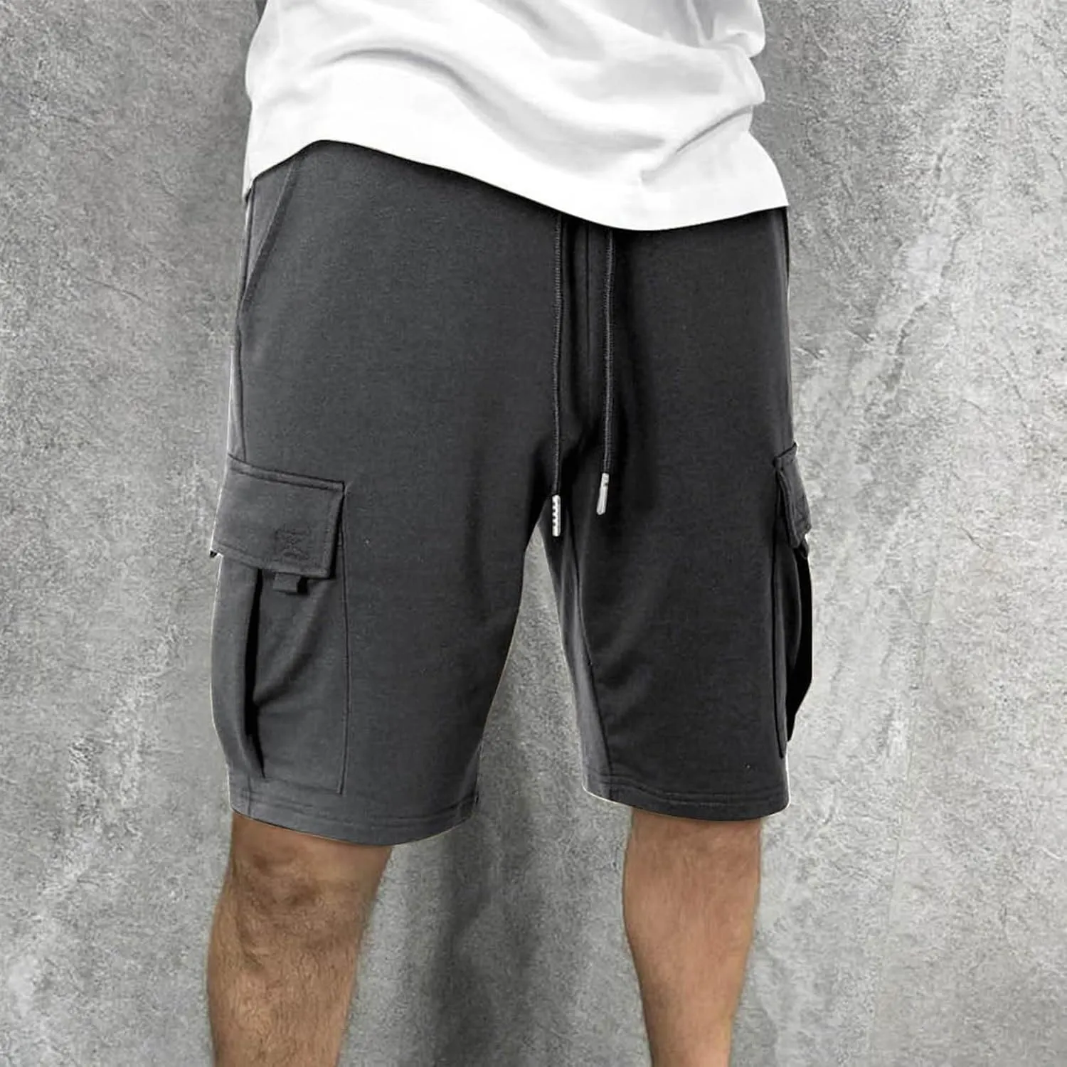 Cargo Shorts Men with Multi Pockets Work Elastic Drawstring Shorts Casual Classic Summer Solid Regular Fit Half Pants