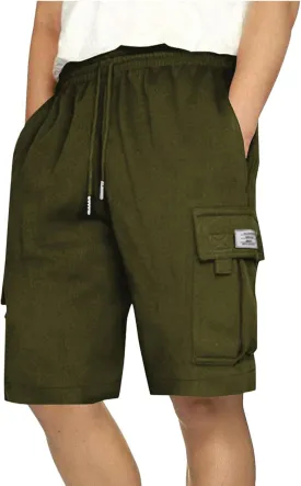 Cargo Shorts Men with Multi Pockets Work Elastic Drawstring Shorts Casual Classic Summer Solid Regular Fit Half Pants