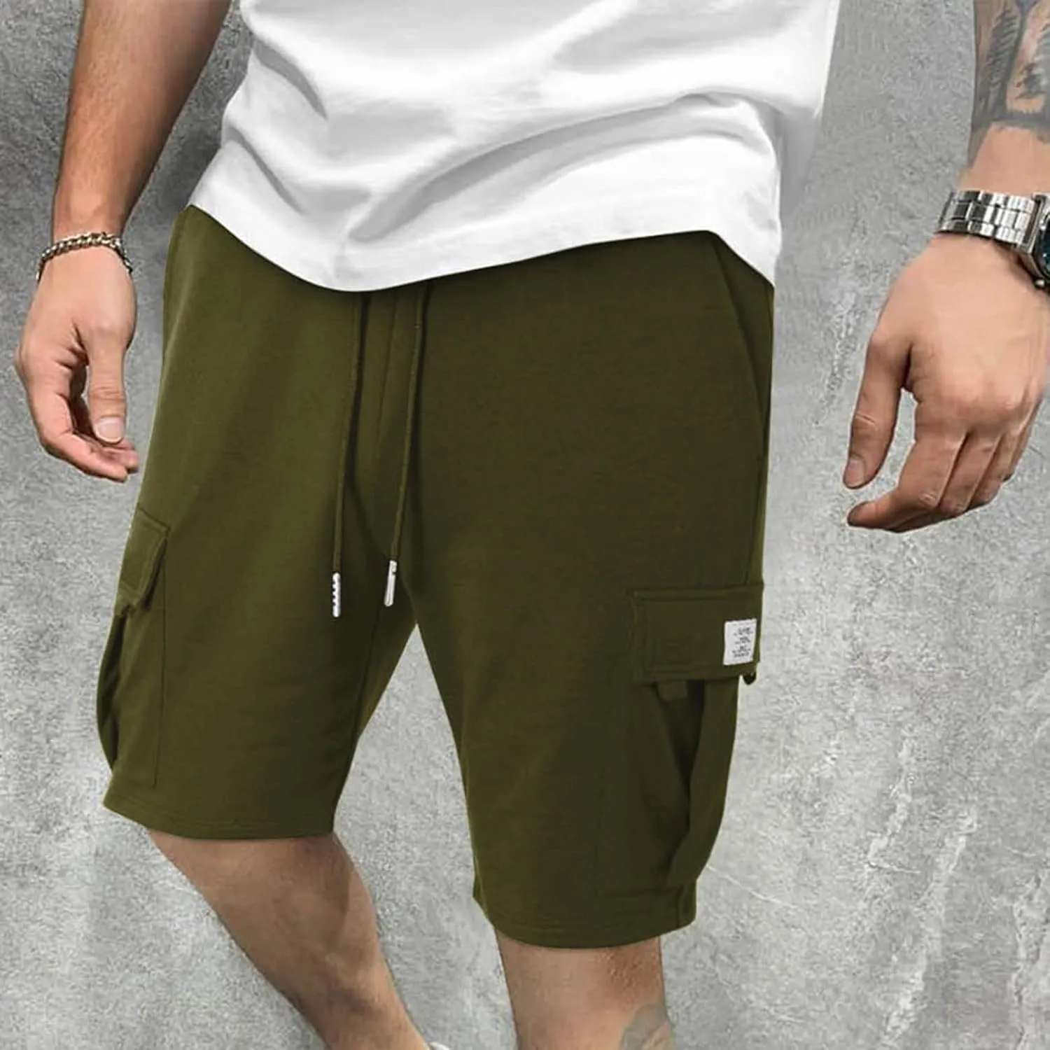 Cargo Shorts Men with Multi Pockets Work Elastic Drawstring Shorts Casual Classic Summer Solid Regular Fit Half Pants