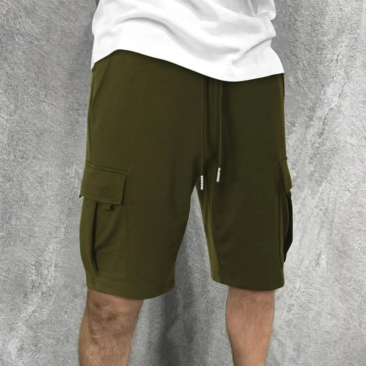 Cargo Shorts Men with Multi Pockets Work Elastic Drawstring Shorts Casual Classic Summer Solid Regular Fit Half Pants