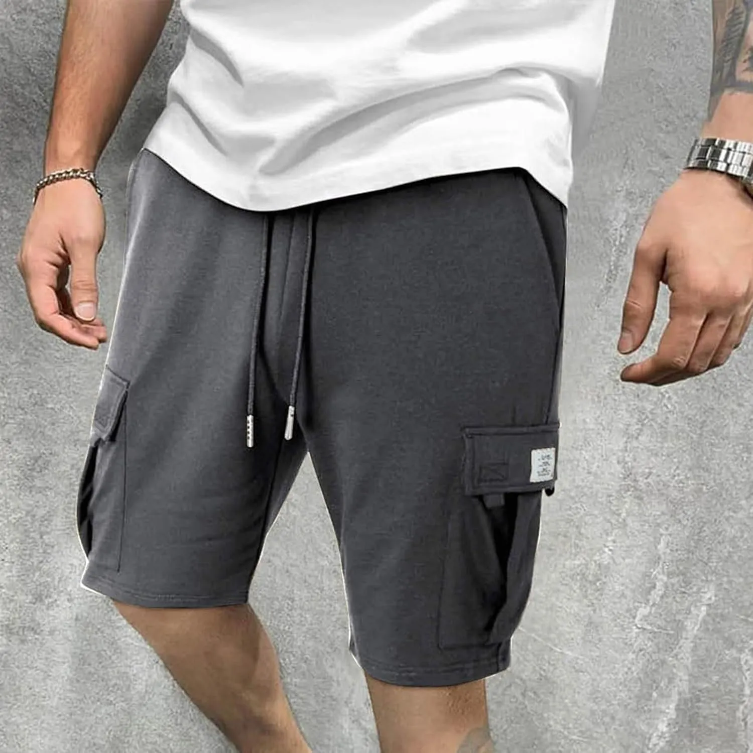 Cargo Shorts Men with Multi Pockets Work Elastic Drawstring Shorts Casual Classic Summer Solid Regular Fit Half Pants