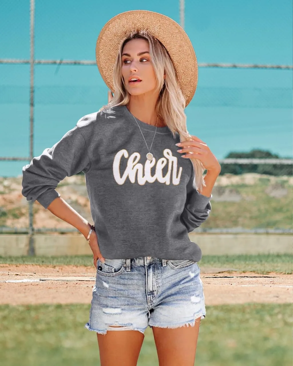 Cheer Shirt Football Mom Sweatshirt: Women Cheerleader Shirts Chenille Mama Baseball Football Soccer Baketball Tops