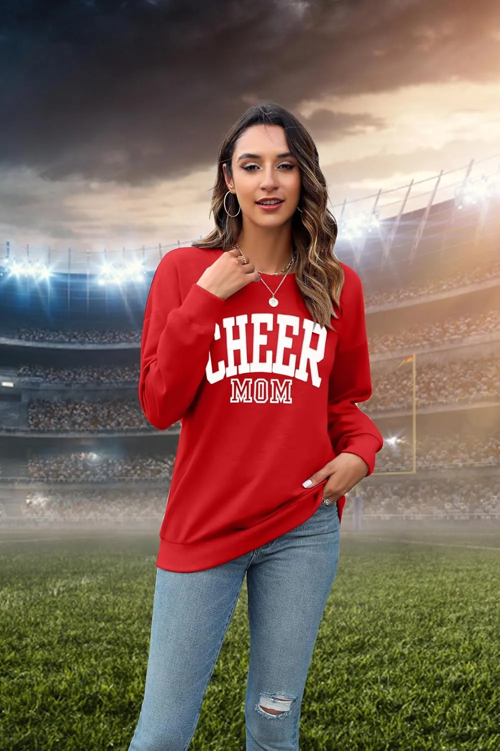 Cheer Shirt Football Mom Sweatshirt: Women Cheerleader Shirts Chenille Mama Baseball Football Soccer Baketball Tops