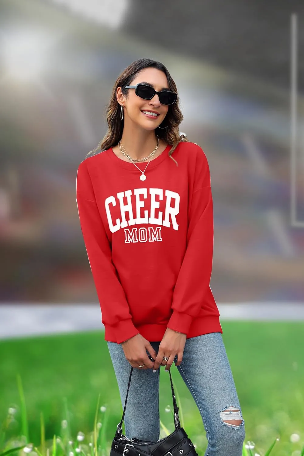 Cheer Shirt Football Mom Sweatshirt: Women Cheerleader Shirts Chenille Mama Baseball Football Soccer Baketball Tops