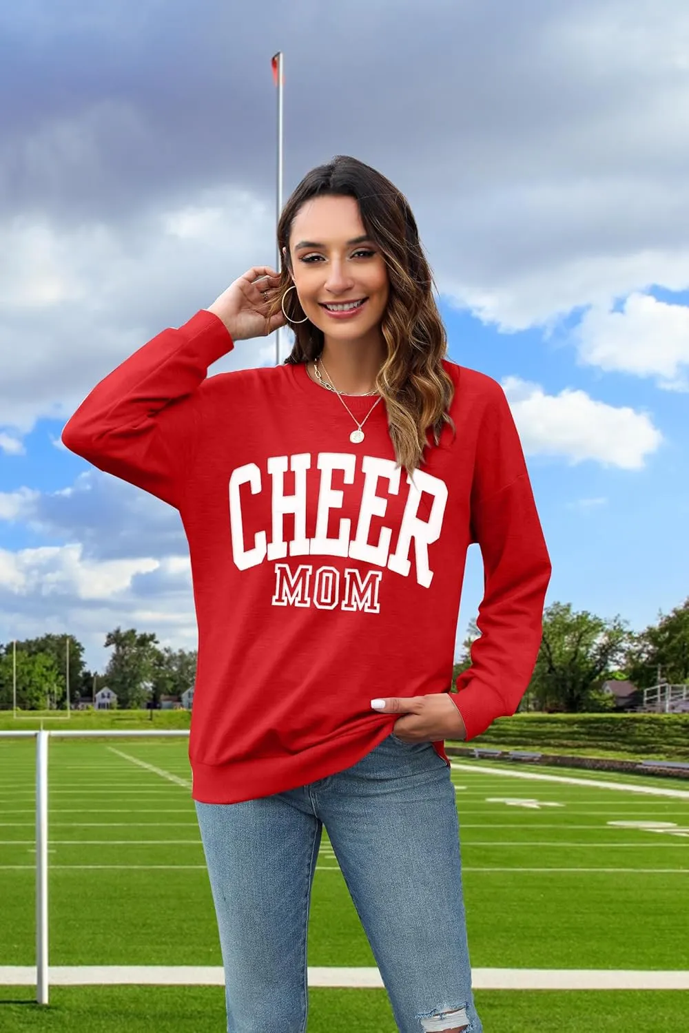 Cheer Shirt Football Mom Sweatshirt: Women Cheerleader Shirts Chenille Mama Baseball Football Soccer Baketball Tops