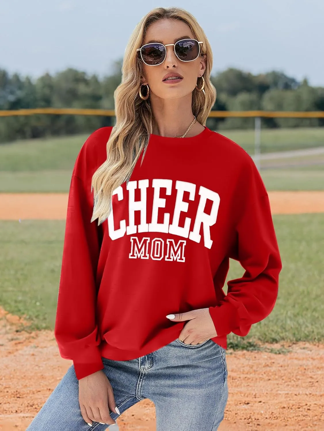 Cheer Shirt Football Mom Sweatshirt: Women Cheerleader Shirts Chenille Mama Baseball Football Soccer Baketball Tops