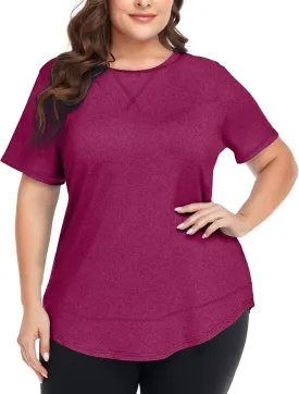 COOTRY Plus Size Workout Tops for Women Short Sleeve Loose fit Shirts Athletic Gym Yoga Clothing