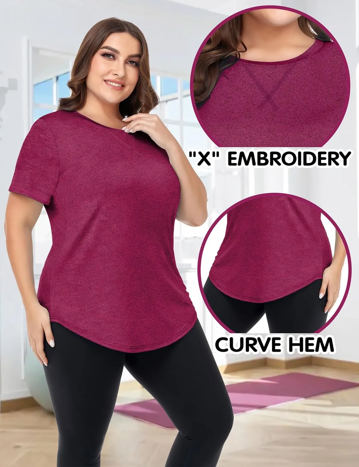 COOTRY Plus Size Workout Tops for Women Short Sleeve Loose fit Shirts Athletic Gym Yoga Clothing