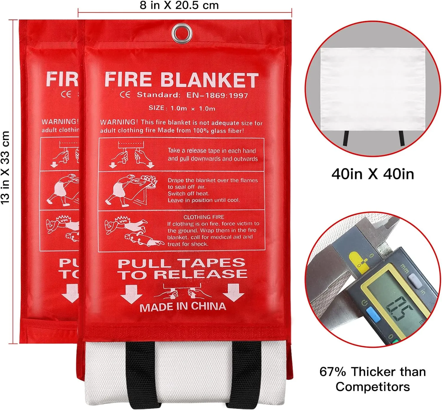 Emergency Fire Blanket for Home Kitchen  2 Pack 3.3x3.3ft Fiberglass Suppression Flame Retardant Safety to Smother Fire Blanket Extinguisher Survival Kit for Home Office Fireplace A Kitchen Fire