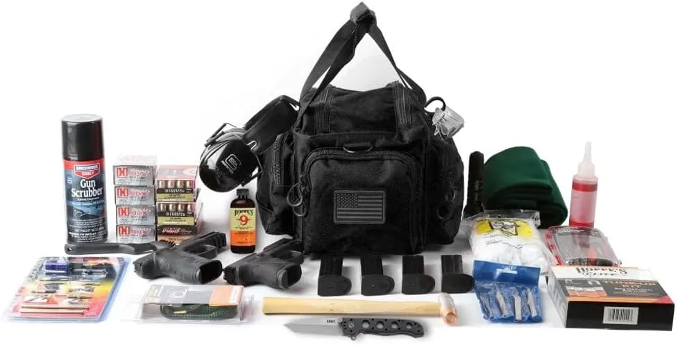 Exos Tactical Range Bag  Medium Size Range Bag for Shooting  Gun Case for Handguns, Ammo Bag, Tactical Range Bag, Molle Webbing, Free Subdued USA Patch, Designed in the USA
