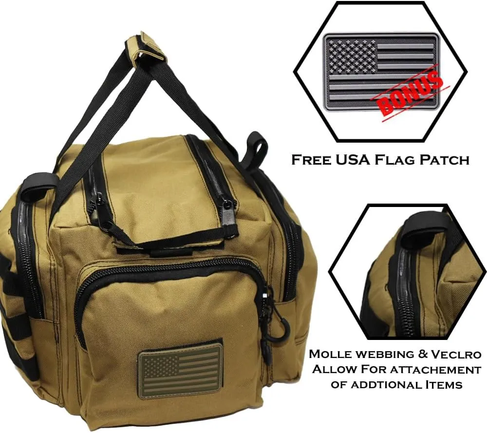 Exos Tactical Range Bag  Medium Size Range Bag for Shooting  Gun Case for Handguns, Ammo Bag, Tactical Range Bag, Molle Webbing, Free Subdued USA Patch, Designed in the USA