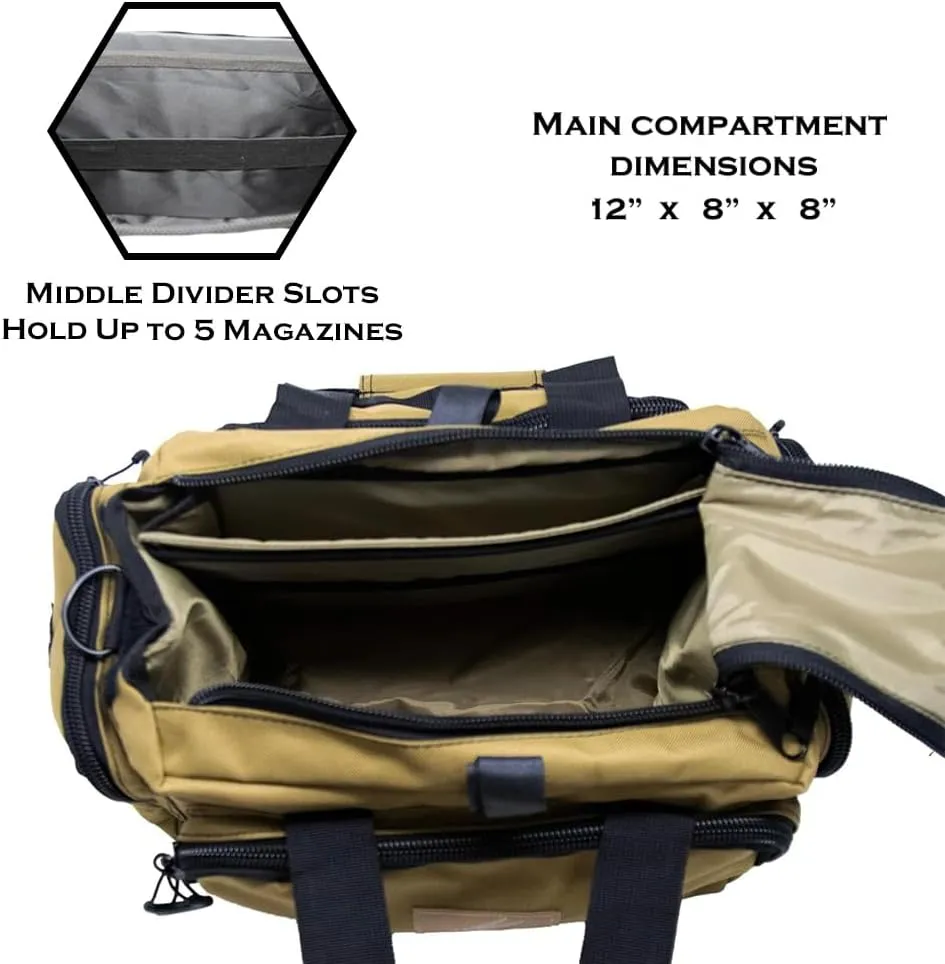 Exos Tactical Range Bag  Medium Size Range Bag for Shooting  Gun Case for Handguns, Ammo Bag, Tactical Range Bag, Molle Webbing, Free Subdued USA Patch, Designed in the USA