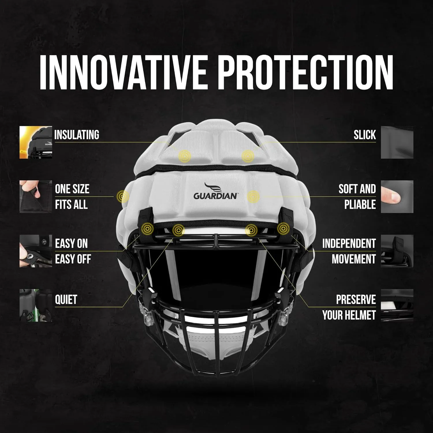 Guardian Cap - Soft-Shell Helmet Cover for Football and Lacrosse - Reduces Impact and Protects Helmets - One Size Fits All for Youth, High School, and College Programs