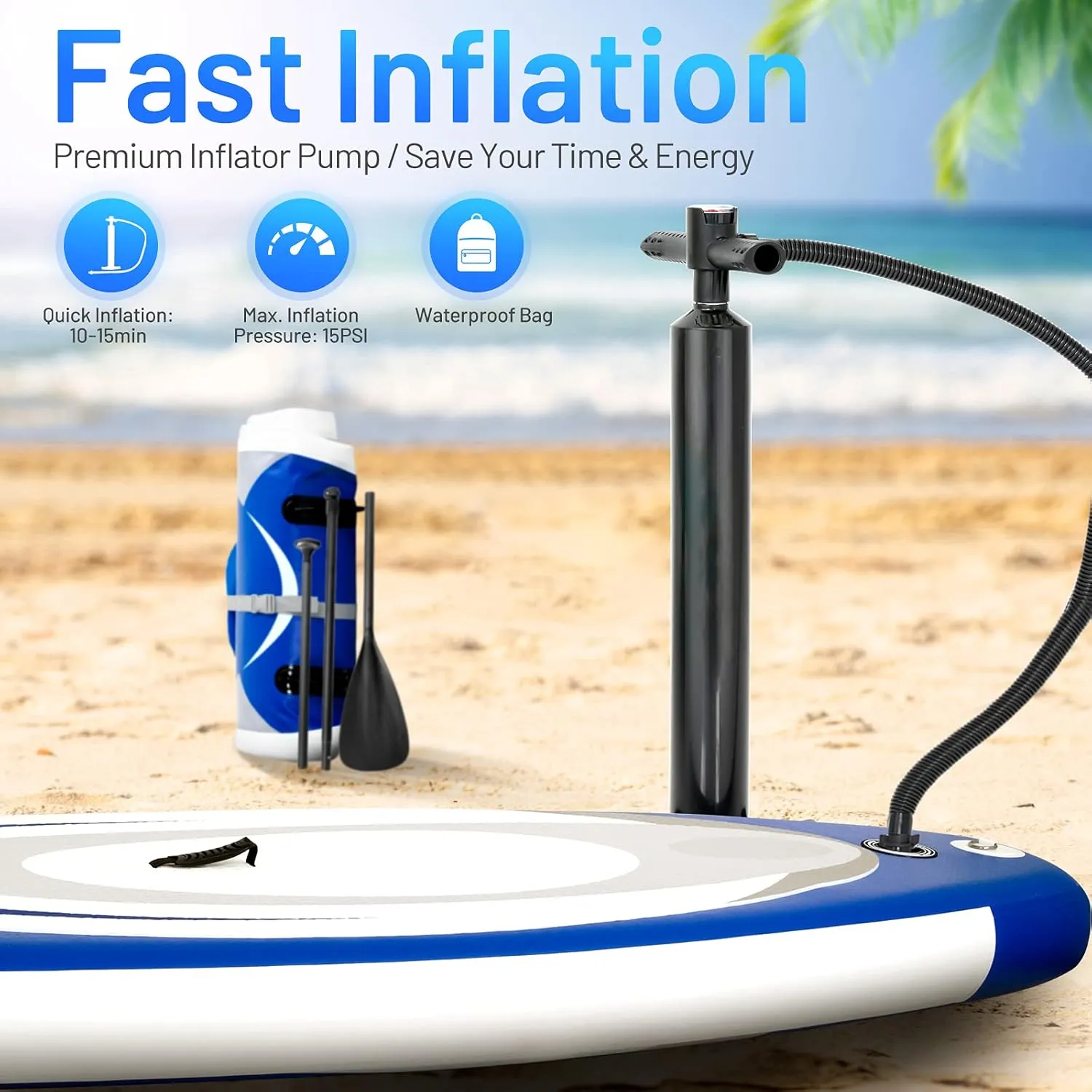 GYMAX Inflatable Stand Up Paddle Board, 6 SUP with Premium Complete Accessories, Backpack, Pump, Leash, Paddle & Removable Fins, Portable Stand Up Boat for All Skill Level