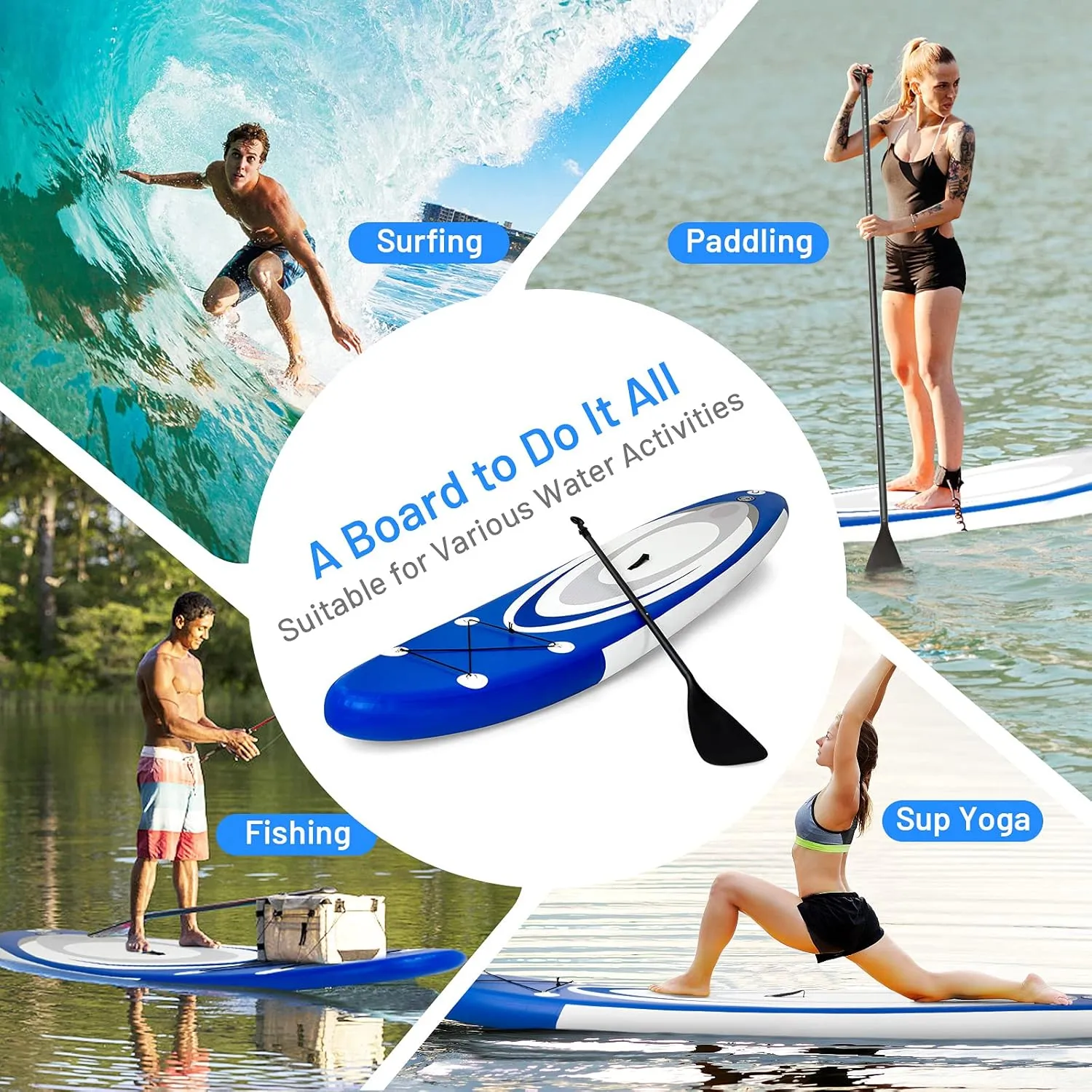 GYMAX Inflatable Stand Up Paddle Board, 6 SUP with Premium Complete Accessories, Backpack, Pump, Leash, Paddle & Removable Fins, Portable Stand Up Boat for All Skill Level