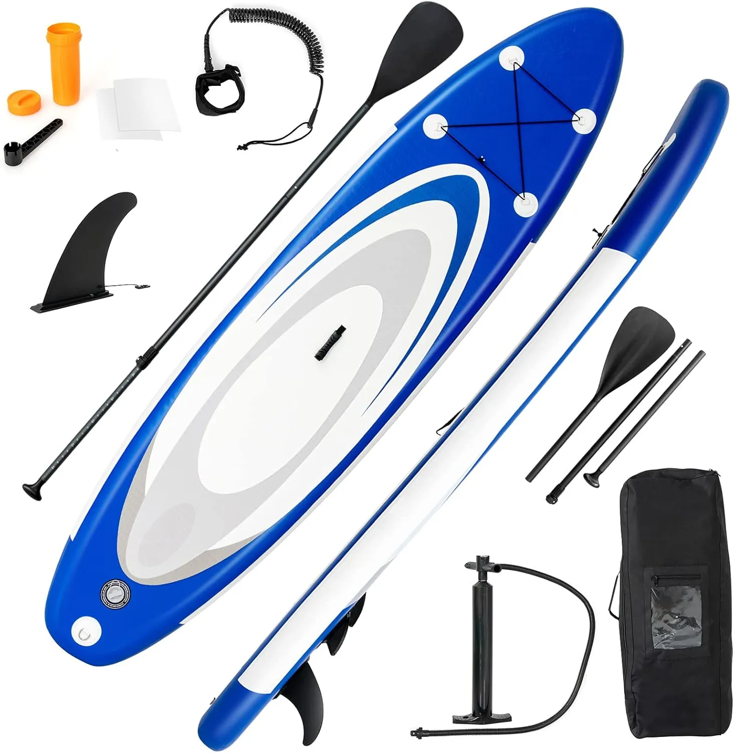 GYMAX Inflatable Stand Up Paddle Board, 6 SUP with Premium Complete Accessories, Backpack, Pump, Leash, Paddle & Removable Fins, Portable Stand Up Boat for All Skill Level