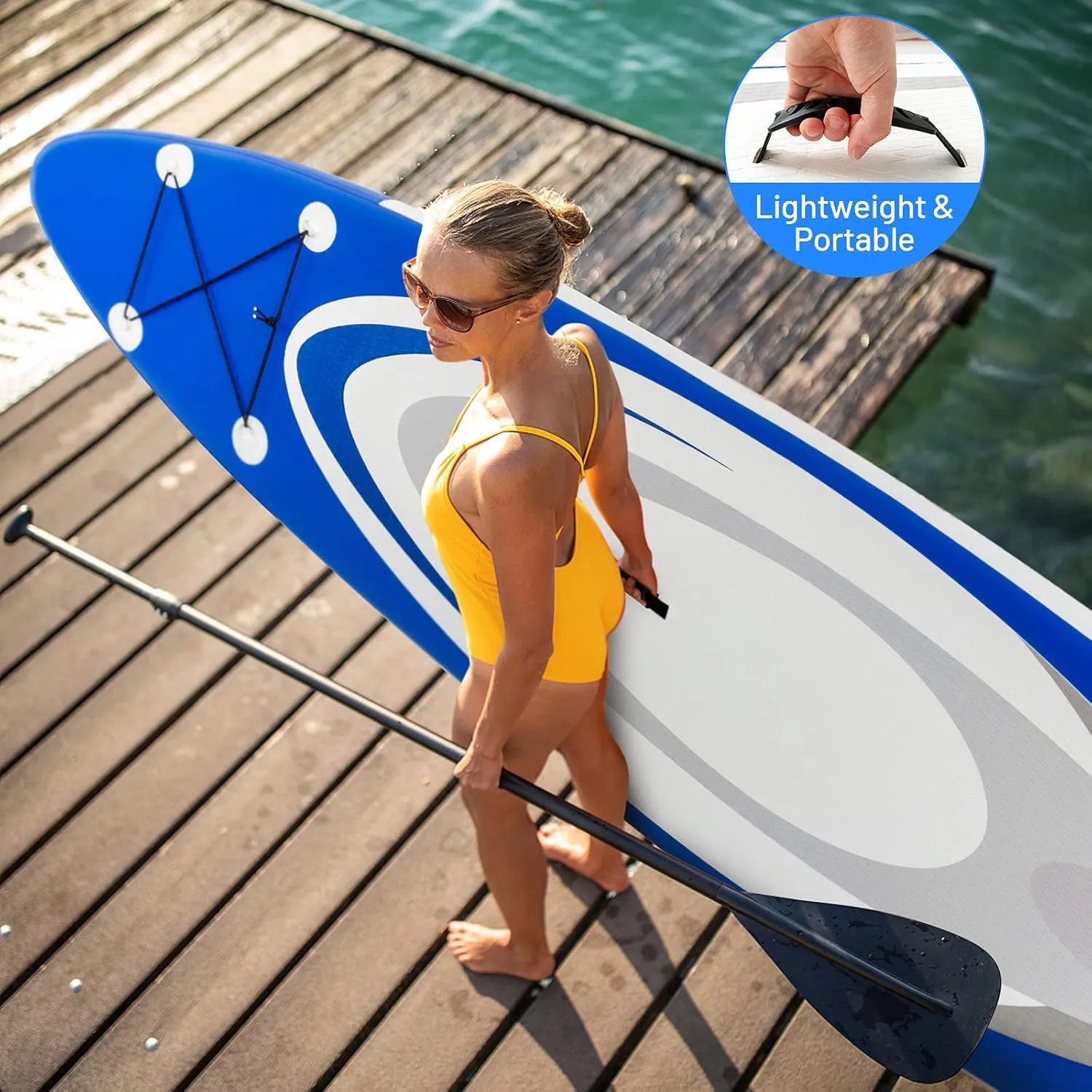 GYMAX Inflatable Stand Up Paddle Board, 6 SUP with Premium Complete Accessories, Backpack, Pump, Leash, Paddle & Removable Fins, Portable Stand Up Boat for All Skill Level