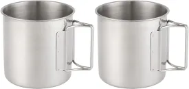 Hikaru Stainless Steel Camping Mugs Outdoors Cup with Foldable Handle 2 Piece Set 660ml/22.3oz Great for Backpacking , Hiking, Hunting, Fishing and Survival Adventure