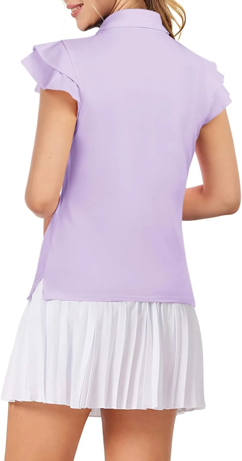 JACK SMITH Womens Golf Polo Shirt Ruffles Sleeveless Moisture Wicking Tennis Shirts Lightweight Athletic Tops