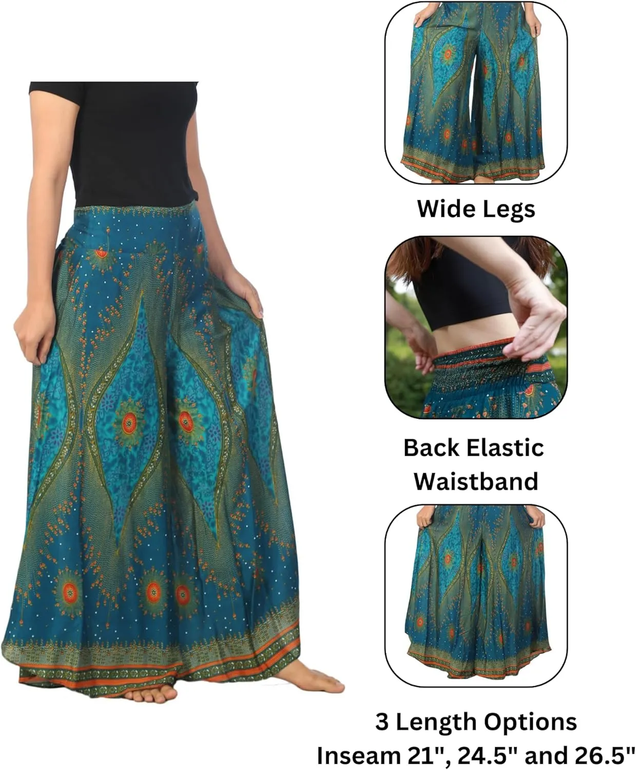 Lannaclothesdesign Palazzo Pants for Women Wide Leg Boho Harem Yoga Pants S M L XL Sizes