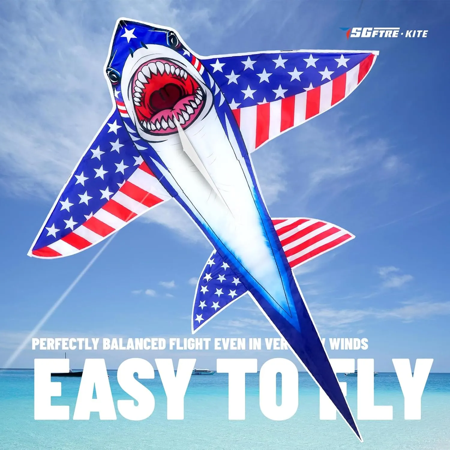 Large Flag Shark Kites for Kids & Adults, Easy to Fly with Beginner Kite for Boys & Girls for Outdoor Game,Kite for Outdoor Activities Family Parties and Beach Games (Flag Shark Red Blue)