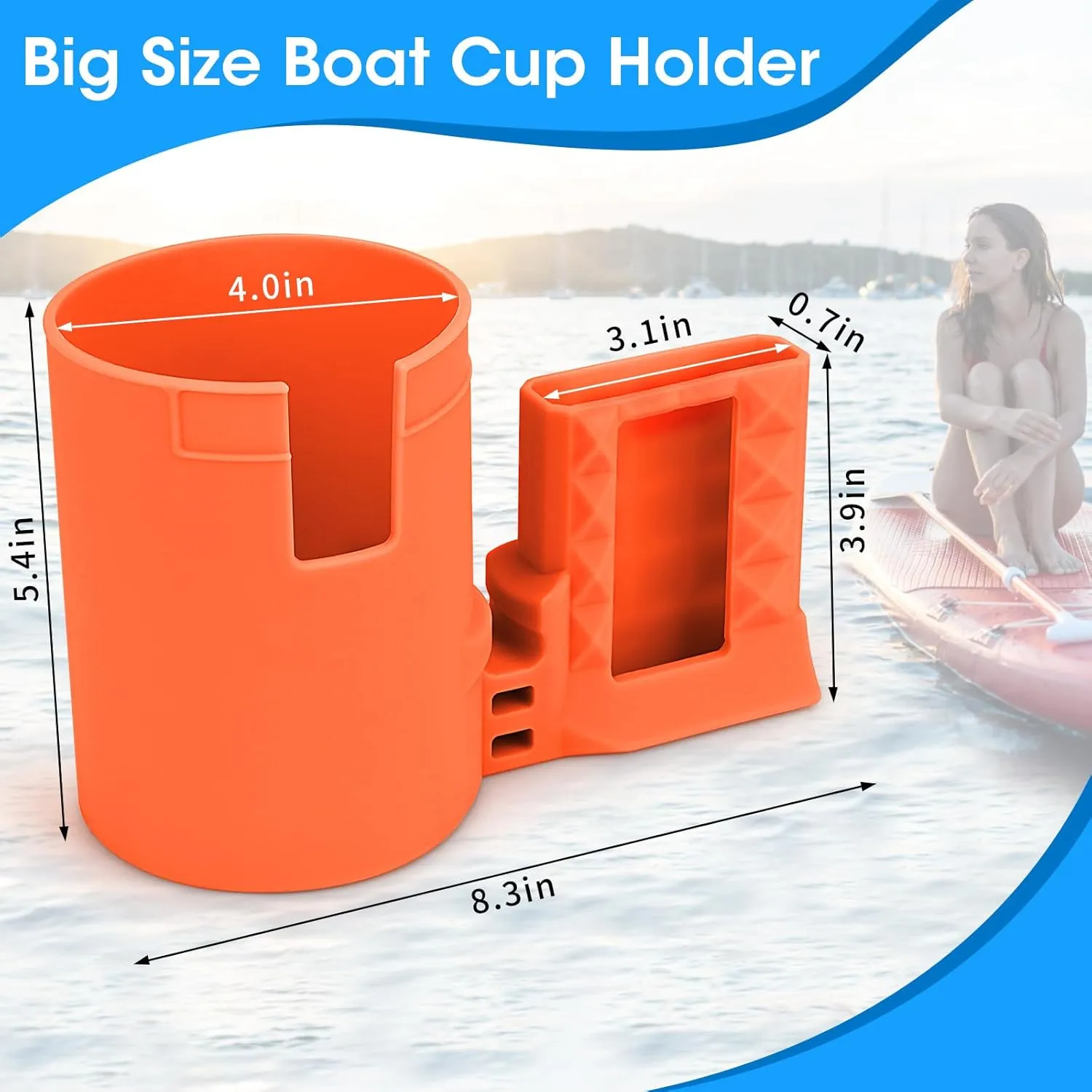 Large Paddle Board Cup Holder with Phone Holder Kayak Accessories,2 in 1 Non-Tipping Stand Up Paddleboard Drink Holder Multi-Functional Anti Spill,Silicone Sup Drink Holder Grip Boarding(Orange)