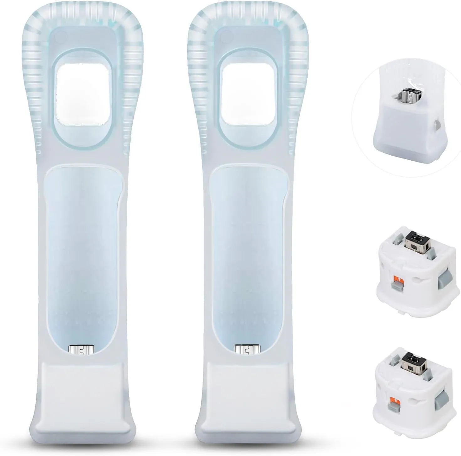Motion Plus Adapter Sensor W/Silicon Case for Nintendo Wii Remote Controller, MotionPlus Adaptor Accelerator - 2 Pcs White