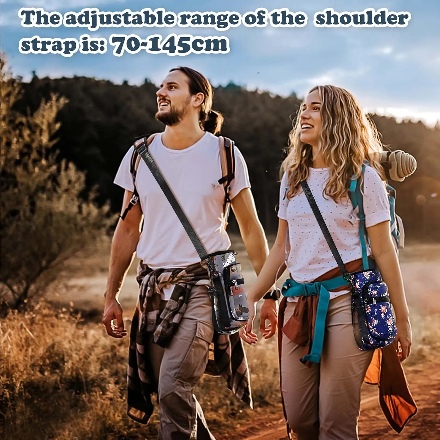 Nuovoware Water Bottle Carrier Bag,25oz/40oz/64oz Bottle Pouch Holder,Adjustable Shoulder Hand Strap 2 Pocket Sling Neoprene Sleeve Sports Accessories for Hiking Travelling Camping