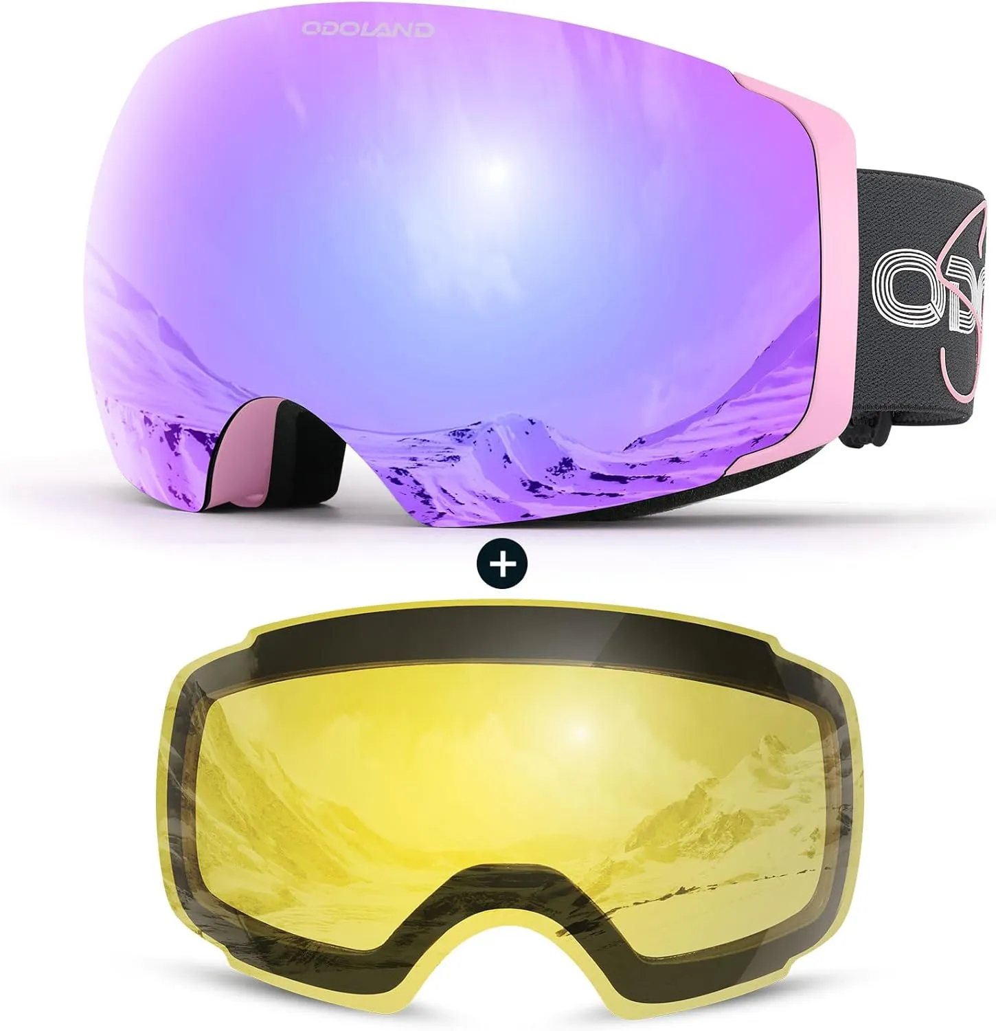 Odoland Magnetic Interchangeable Ski Goggles with 2 Lens, Large Spherical Frameless Snow Snowboard Goggles for Men Women