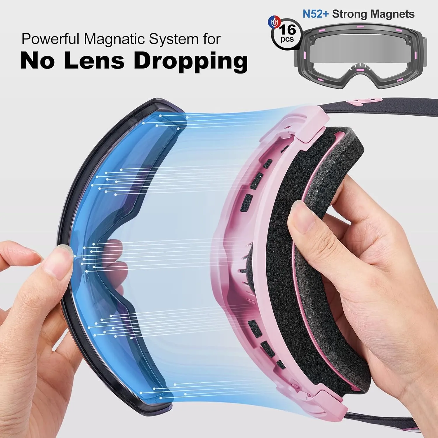 Odoland Magnetic Interchangeable Ski Goggles with 2 Lens, Large Spherical Frameless Snow Snowboard Goggles for Men Women