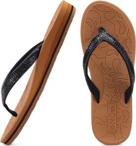 ONCAI Women's Flip Flops with Rhinestone, Arch Support Yoga Mat Comfort Walking Summer Beach Thong Sandals with Plantar Fasciitis Rubber Soles US Size 5-11