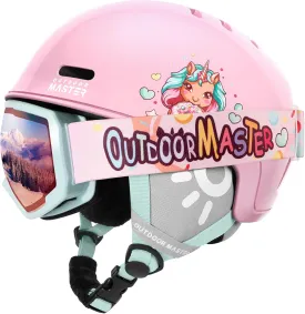 OutdoorMaster Kids Ski Helmet and Goggles Set, Snowboard Helmet, Durable PC Shell & EPS Foam, Snow Helmet 12 Cooling Vents, Dial Fit Skiing Helmet, Safety-Certified Snow Sport Helmets for Boys & Girls