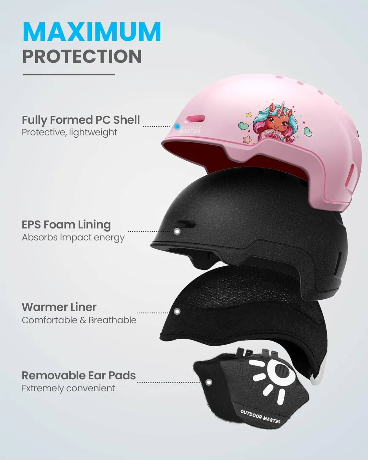 OutdoorMaster Kids Ski Helmet and Goggles Set, Snowboard Helmet, Durable PC Shell & EPS Foam, Snow Helmet 12 Cooling Vents, Dial Fit Skiing Helmet, Safety-Certified Snow Sport Helmets for Boys & Girls