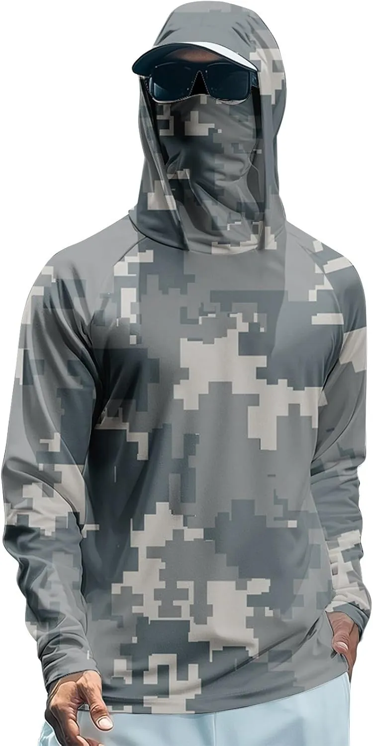 Sun Protection Shirts for Men with Mask UPF 50  Fishing Blouses Lightweight Long Sleeve UV Rash Guard Cooling Hoodies