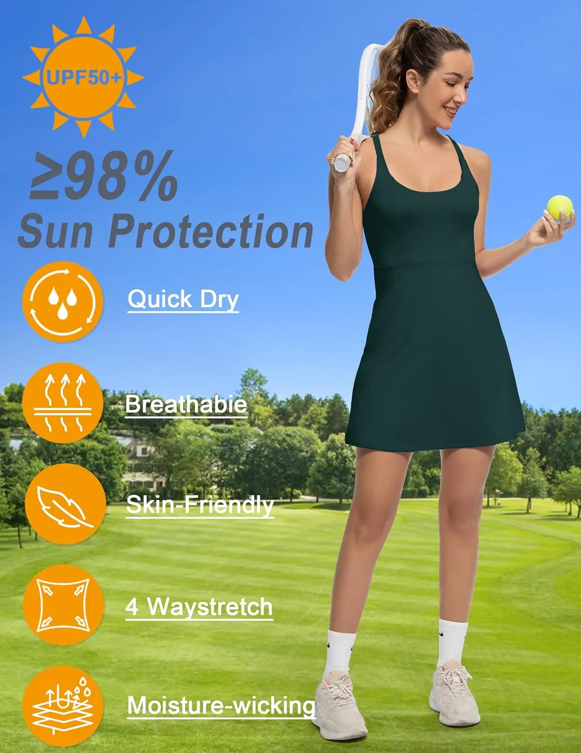 Tennis Dress for Women Athletic Golf Dress with Shorts and Pockets Backless Workout Dress with Adjustable Straps
