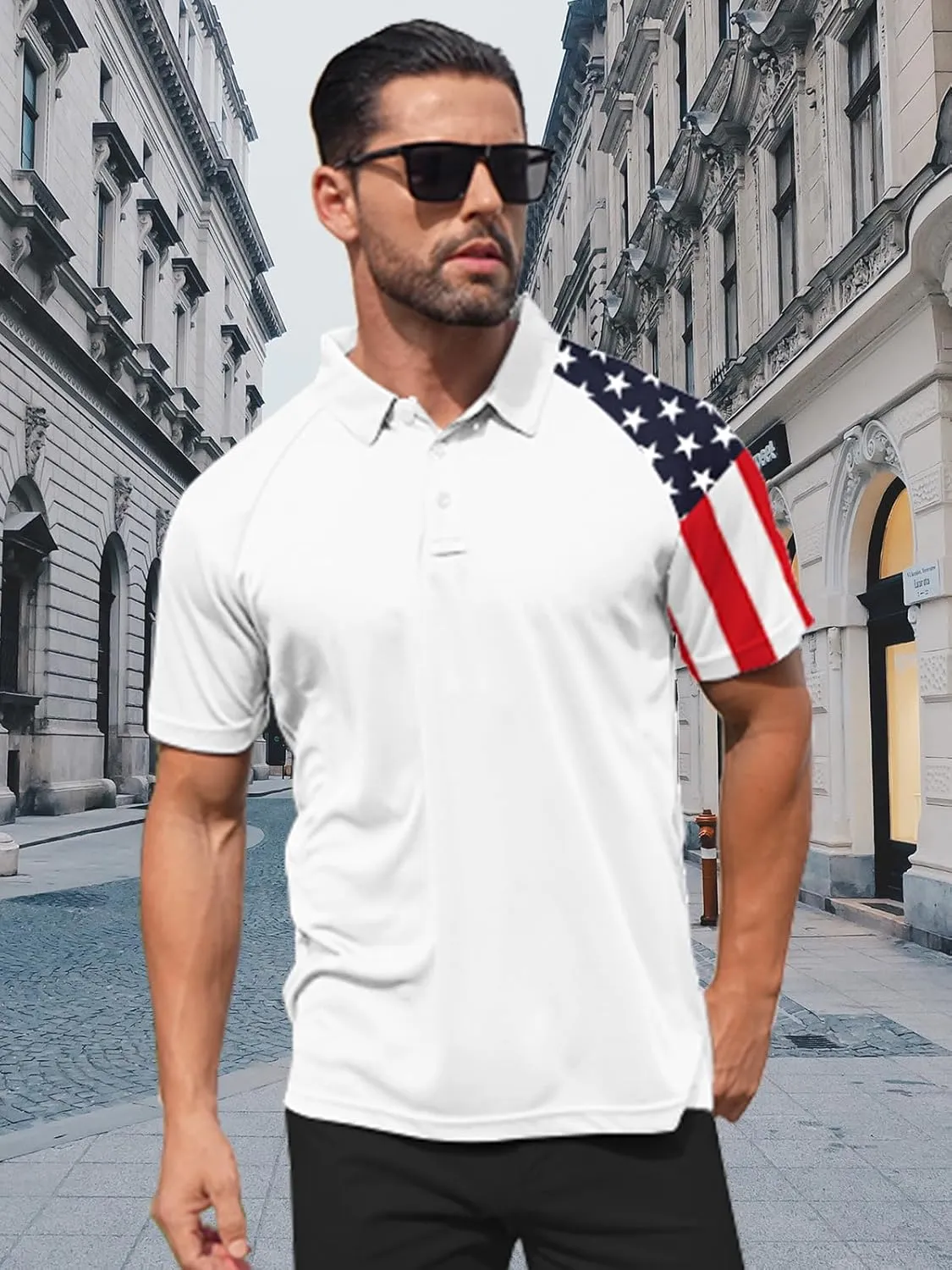 ZITY Men's Flag Golf Polo Shirts Short Sleeve Tactical Collared Shirt Men Outdoor Moisture Wicking Shirts